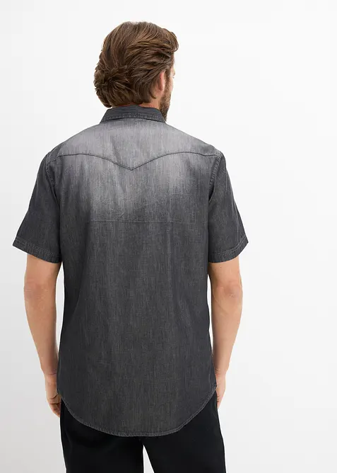 Kortermet skjorte i denim i &oslash;kologisk bomull, Slim Fit, bonprix