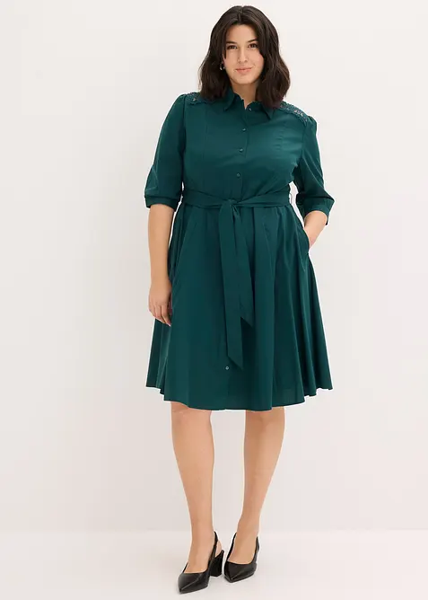 Skjortekjole med blonder og knytebelte, bonprix