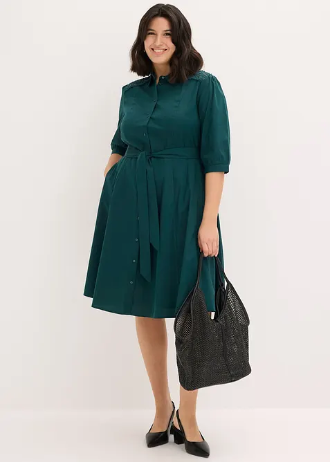 Skjortekjole med blonder og knytebelte, bonprix