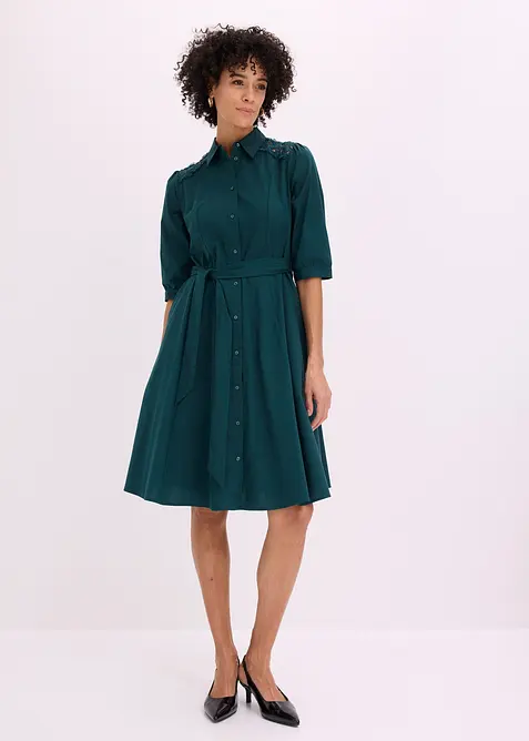 Skjortekjole med blonder og knytebelte, bonprix