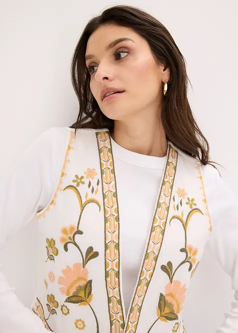 Brodert vest av luftig linmiks, bonprix