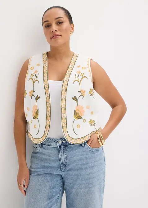 Brodert vest av luftig linmiks, bonprix