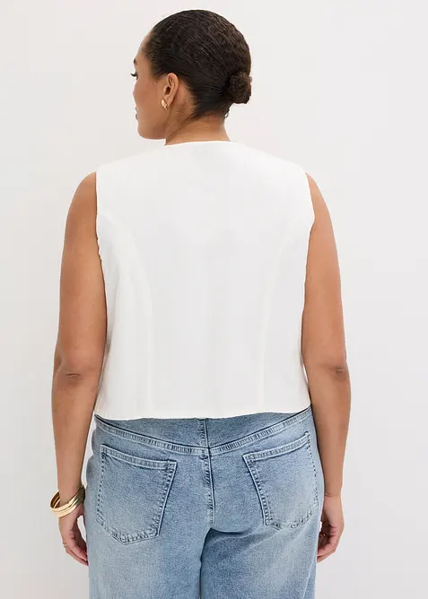 Brodert vest av luftig linmiks, bonprix