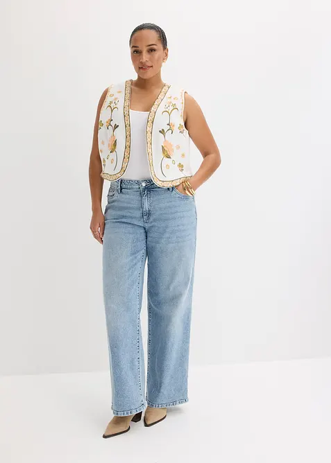 Brodert vest av luftig linmiks, bonprix