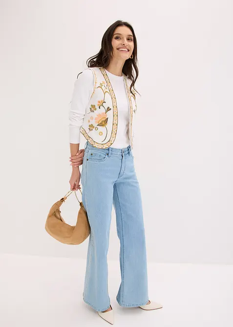 Brodert vest av luftig linmiks, bonprix