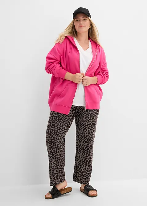 Leopardm&oslash;nstret joggebukse i bomullsmiks, bonprix