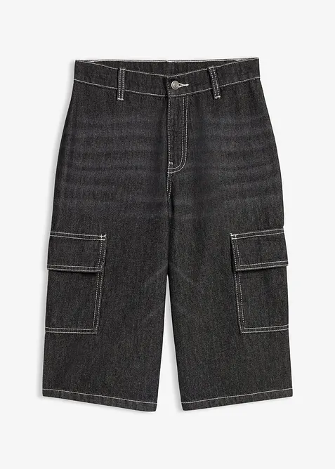 Loose fit-lang bermudashorts i denim med kontrasts&oslash;mmer, bonprix