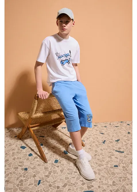 Loose fit-T-skjorte og lang jersey-bermudashorts i 100% &oslash;kologisk bomull (2-delt sett), bonprix