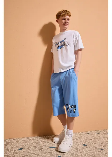 Loose fit-T-skjorte og lang jersey-bermudashorts i 100% &oslash;kologisk bomull (2-delt sett), bonprix