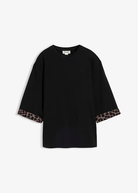 Sweatshirt i bomullsmiks med leopardm&oslash;nster p&aring; ermekanten, bonprix