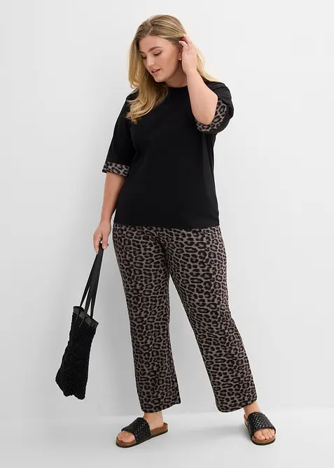 Sweatshirt i bomullsmiks med leopardm&oslash;nster p&aring; ermekanten, bonprix