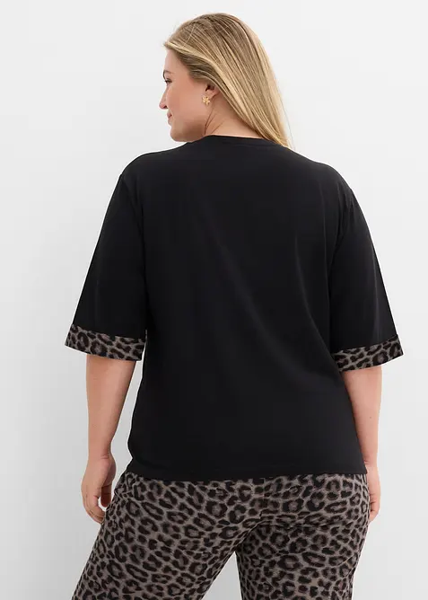 Sweatshirt i bomullsmiks med leopardm&oslash;nster p&aring; ermekanten, bonprix
