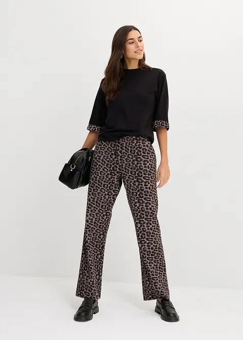 Sweatshirt i bomullsmiks med leopardm&oslash;nster p&aring; ermekanten, bonprix