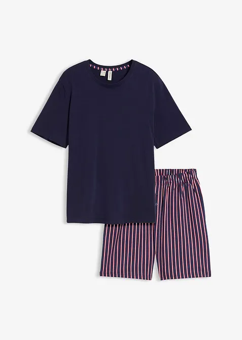 Kort pyjamas med bukse i vevet materiale av 100% bomull, bonprix