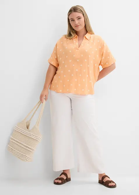 Kortermet bluse av luftig musselin, bonprix