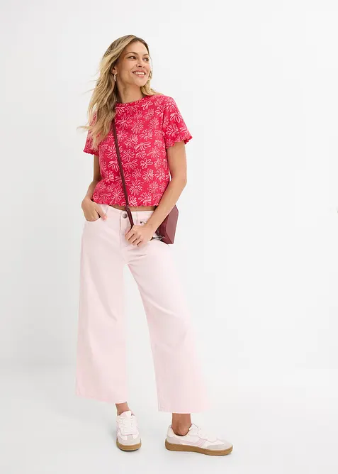 Kort T-skjorte i bomullsmiks, bonprix