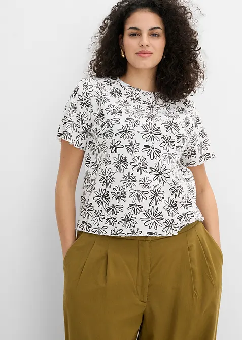 Kort T-skjorte i bomullsmiks, bonprix