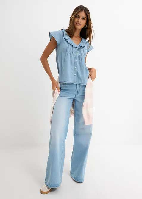 Denimbluse i &oslash;kologisk bomull, bonprix