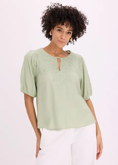 Bluse med broderi, lett transparent, bonprix