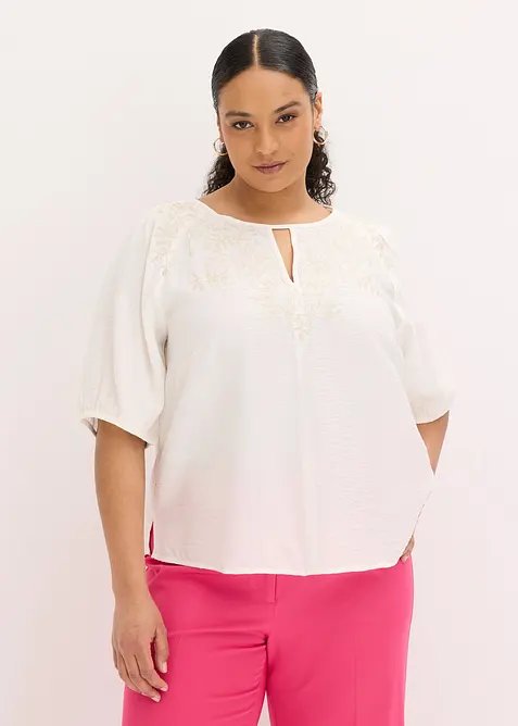 Bluse med broderi, lett transparent, bonprix