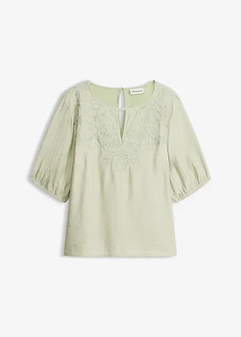 Bluse med broderi, lett transparent, bonprix