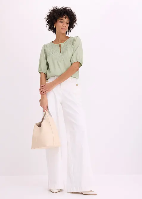 Bluse med broderi, lett transparent, bonprix