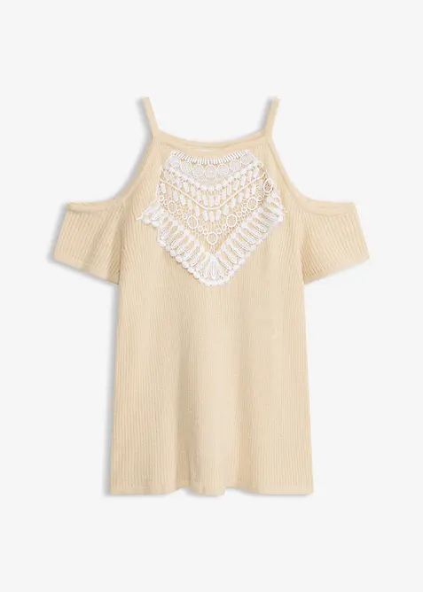 Strikket topp med blonder, bonprix