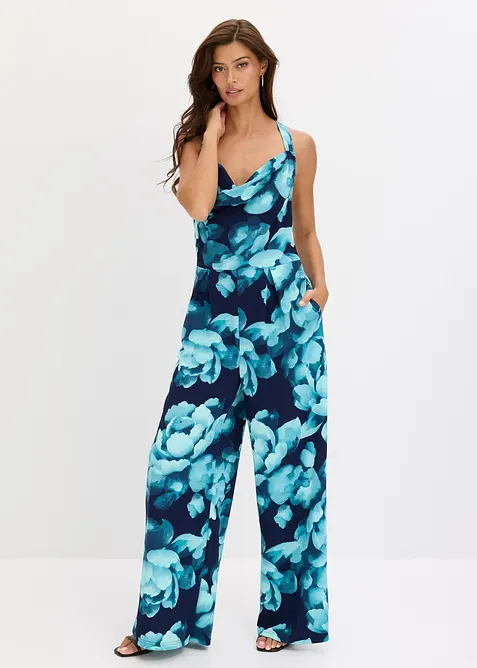 Jersey jumpsuit med drapert utringning, bonprix