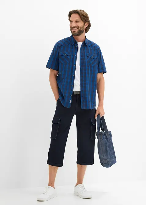 3/4-cargojeans med stretch og belte, Relaxed fit, bonprix