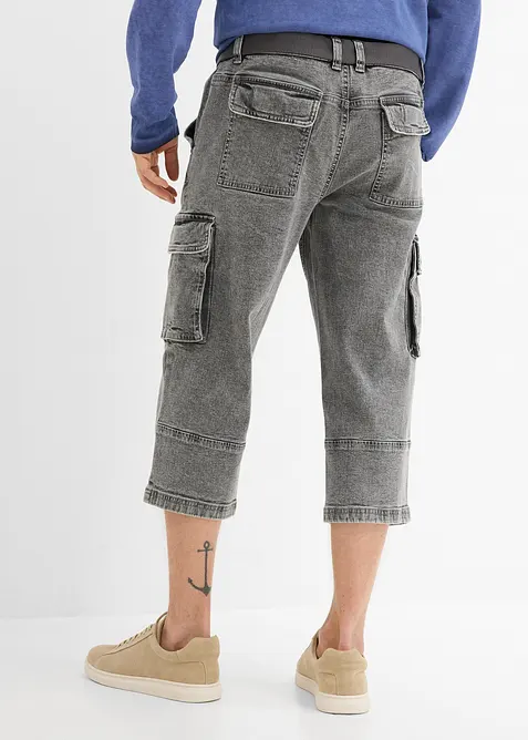 3/4-cargojeans med stretch og belte, Relaxed fit, bonprix