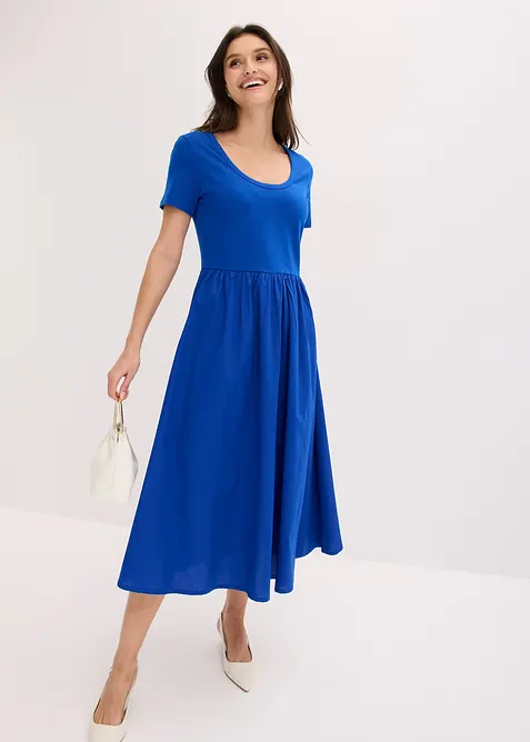 Jerseykjole med korte ermer og lommer i materialmiks, bonprix