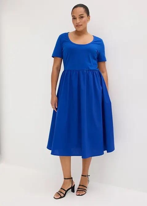 Jerseykjole med korte ermer og lommer i materialmiks, bonprix