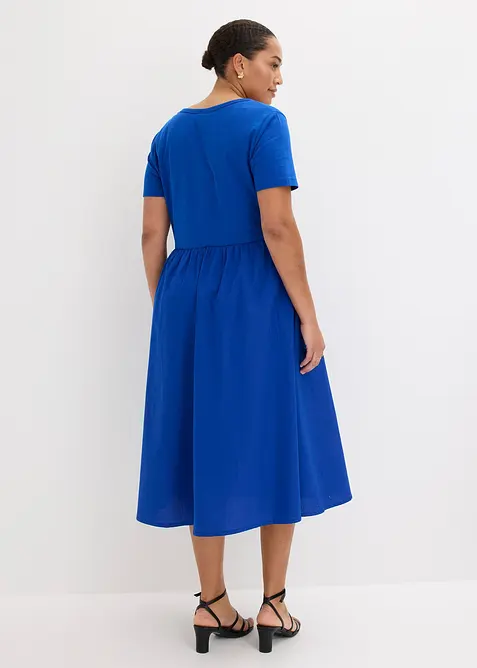 Jerseykjole med korte ermer og lommer i materialmiks, bonprix