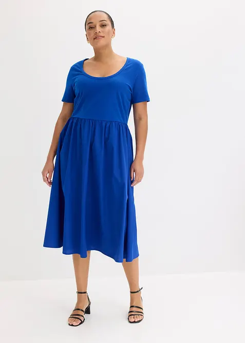 Jerseykjole med korte ermer og lommer i materialmiks, bonprix