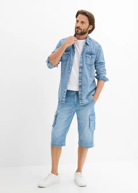 Lang bermudashorts i lett denim med elastisk linning, Regular fit, bonprix