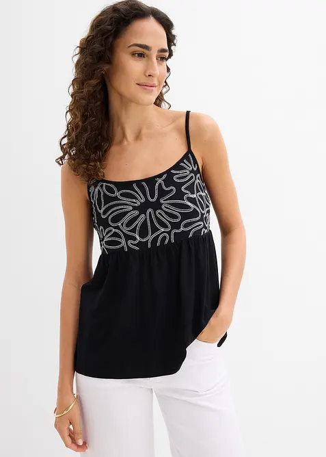 Singlet med broderier, bonprix