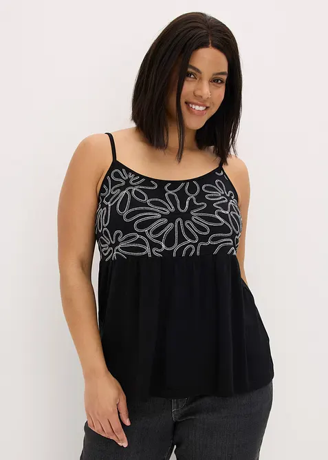 Singlet med broderier, bonprix