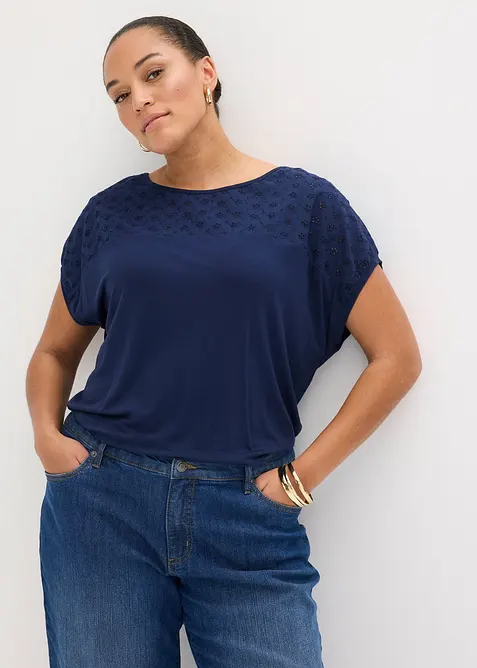 Topp i myk viskosemiks med blondeinnfelling, bonprix