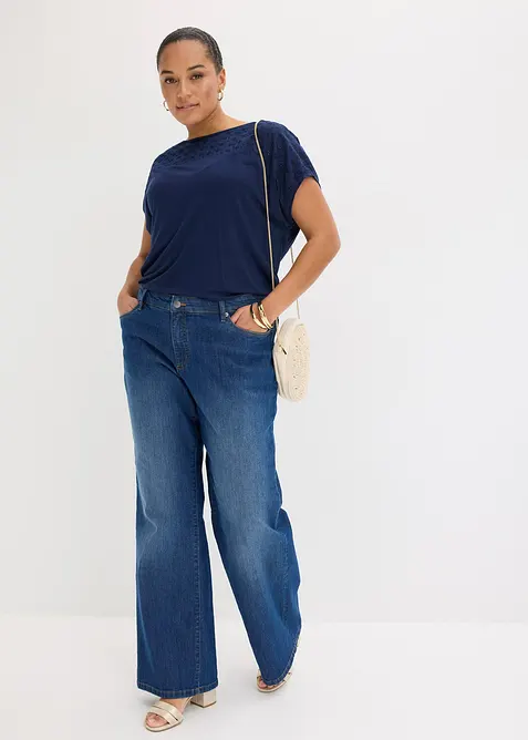 Topp i myk viskosemiks med blondeinnfelling, bonprix