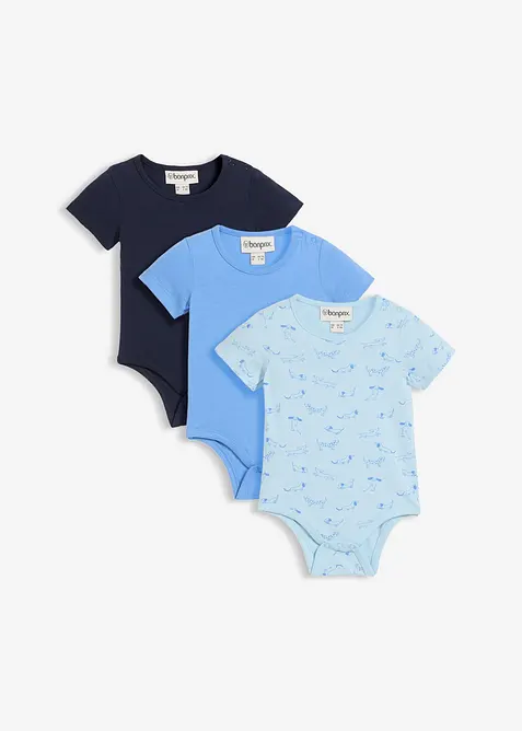 Kortermet body i 100% &oslash;kologisk bomull (3-pack), bonprix