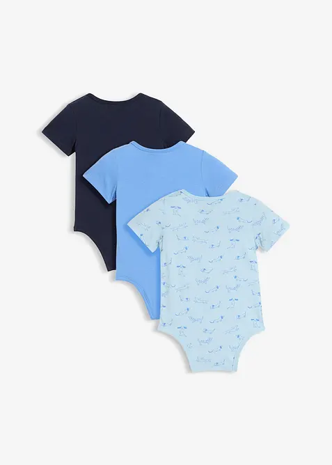 Kortermet body i 100% &oslash;kologisk bomull (3-pack), bonprix