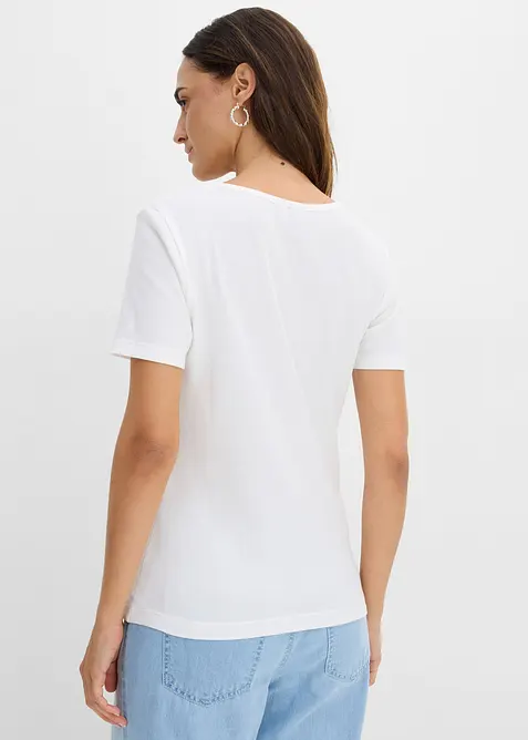 Ribbet topp i 100% &oslash;kologisk bomull (2-pack), bonprix