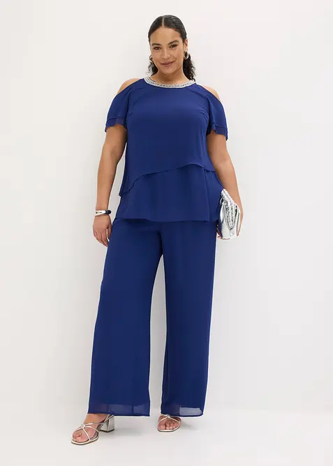 Bluse i lett chiffon med strasspynt, bonprix