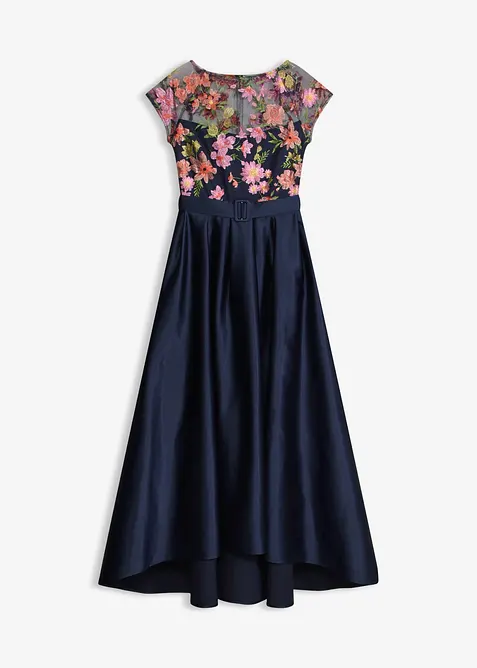 Maxikjole i blank sateng med blonder, bonprix