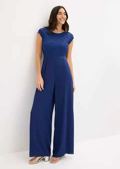 Jumpsuit i lett chiffon med blonder, bonprix