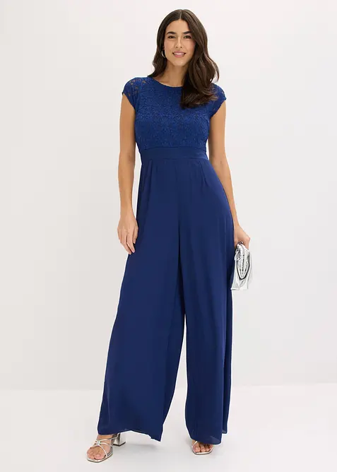 Jumpsuit i lett chiffon med blonder, bonprix
