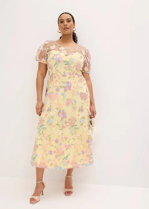 Blondekjole med blomsterbroderi, bonprix