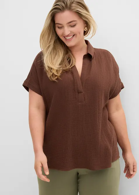 Kortermet musselinbluse, bonprix
