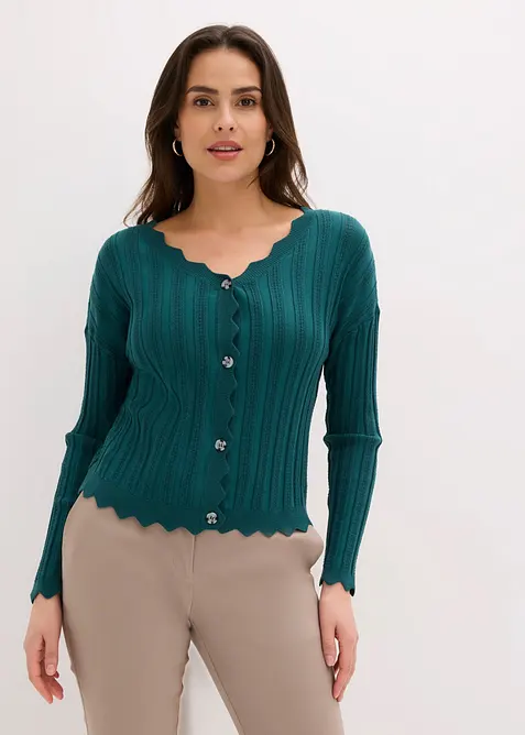 Kort strikkejakke med hullm&oslash;nster, bonprix