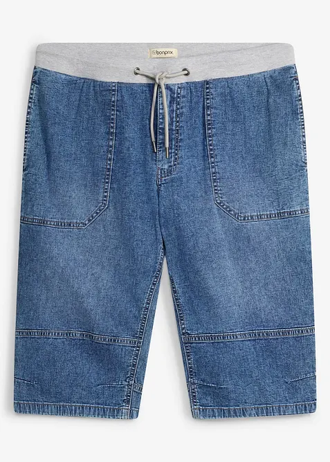 Lang pull on-bermudashorts i lett denim med stretchlinning, Relaxed Fit, bonprix